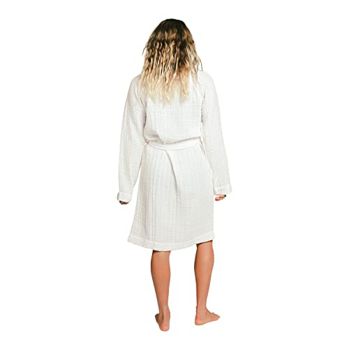 Happy Place Women's Lightweight Robe Organic Cotton Sustainable Unisex Bathrobe (Small, White) #TOP3