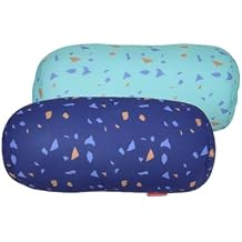 Bookishbunny 2pcs Micro Bead Microbead Roll Pillow Cushion for Bed Back Neck Head Body Support, 13" x 7", Various Designs ConfettiLightBlue+RoyalBlue