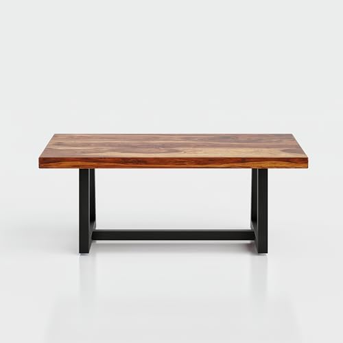 Image of Modern Coffee Table with Open Storage Shelf - Minimalist Rectangular Center Table With Black metal fram for Living Room, Office, and Lounge - Durable Engineered Wood, Easy Assemblyr (Black & Brown)