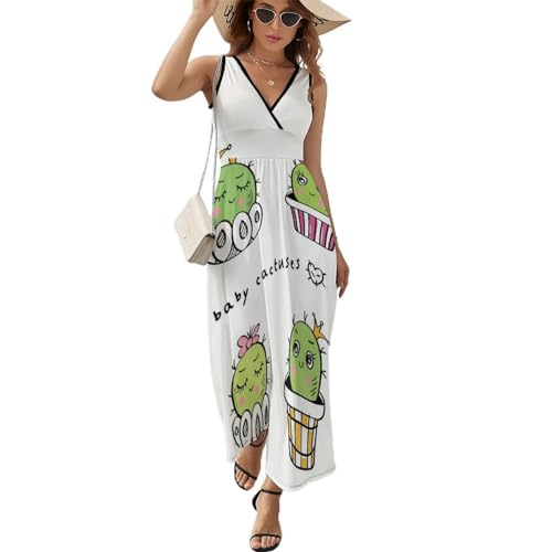 Robe longue d'été sans manches col V décontracté chic