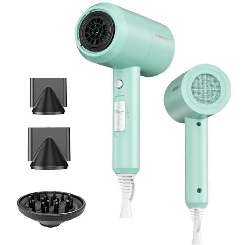 Image of SHRATE Ionic Hair Dryer with Diffuser | Professional Blow Dryer for Curly, Frizzy & All Hair Types | Low Noise & Gentle for Sensitive Hair | Compact & Portable Design for Home, Travel, Women & Men
