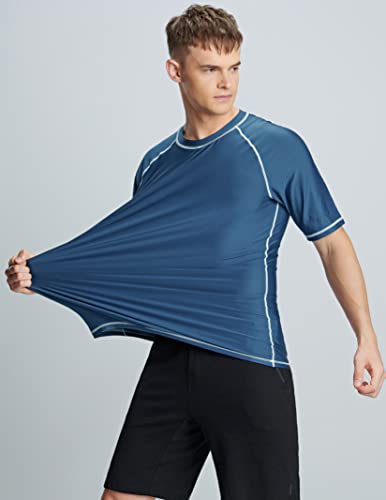 Liberty Imports 2-Pack Men's Uv Short Sleeve Swim Shirts Loose Fit Rash Guards (Set C, X-Large) Black/Navy #TOP1
