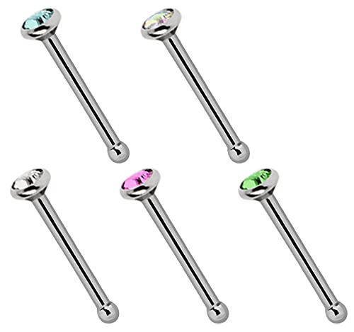 Modern Nature Piercingschmuck Titanio Piercing de Nariz Set, 5 Pendiente de Nariz con Tope de Bola, Vara 0,8 MM
