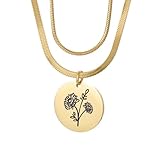Bishilin Collar de acero inoxidable para mujer, collar de doble cadena redonda con patrón de flores, Acero inoxidable, Sin piedra preciosa
