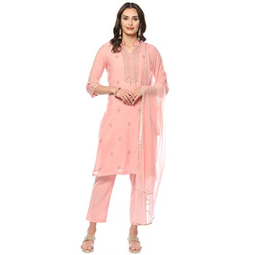 Image of BIBA Women Cotton Blend Straight Kurta Suit Set