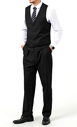 Men Suits Slim Fit 2 Piece Suit Set Black Suits For Men Groomsmen Wedding Tuxedos Solid Vest Pants With Tie Funeral Prom Suits S #TOP4