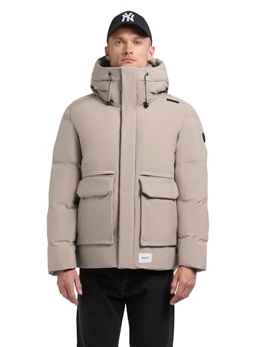 khujo Herren kurze Winterjacke warme Outdoorjacke mit (abnehmbaren) Rucksackträgern innen, großer Kapuze und gesteppten Ärmeln Dave Greige Gr. M