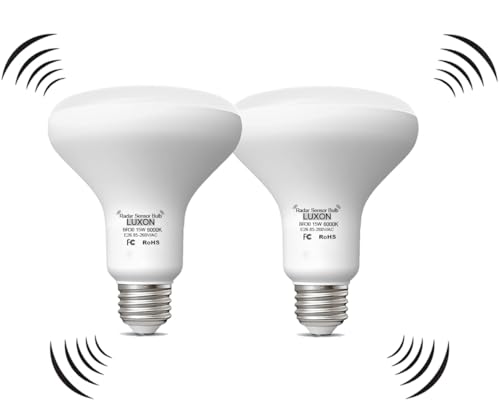 LUXON 15W BR30 Radar Motion Sensor Light Bulbs,Dusk to Dawn LED Light Bulb Outdoor (100W Equ.),Indoor Outdoor Auto On/Off E26 Base Cool White 6KK for Front Door, Porch, Garage, Security,Pack of 2.