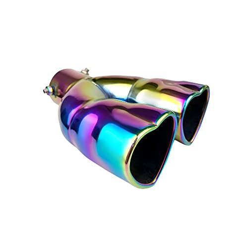 Otpoutopa Dual Exhaust Tip 2.5 Inch Inlet, Universal Car Exhaust Pipe Modification Tail Throat Tail Pipe Stainless Steel Muffler Tip, Adjustable Heart Shaped Car Decoration (Straight,Colorful) #TOP5