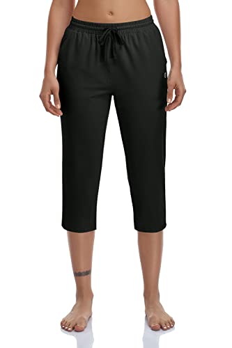Women's Capri Pants Cotton Jersey Yoga Capris Drawstring Joggers Workout Sweatpants Loose Lounge Crop Pants Pockets4