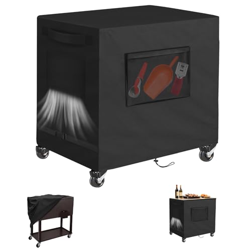 SIRUITON Patio Cooler Cart Cover Fits for Most 100 Quart Rolling Cooler Cart Cover, Heavy Duty 520D Oxford Waterproof Patio Ice Chest Protective Covers for Outdoor Bar Cart, 43L X 22W X32H inch-Black