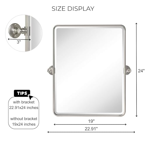 Image of TEHOME 20 x 24 inch Farmhouse Nickel Metal Framed Pivot Rectangle Bathroom Mirror Rounded Rectangluar Tilting Beveled Vanity Mirrors for Wall
