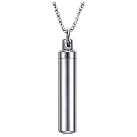 Men Capsule Pendant Necklace Silver Open Cylindrical Pendants Stainless Steel Remembrance Pill Filler Kit (69mm, 69mm) Cover