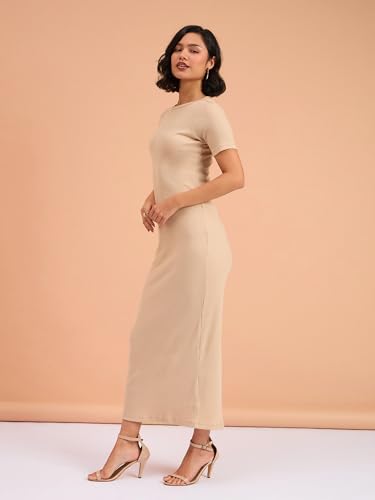 Image of barcino Red Rib Bodycon Back Slit Maxi Dress