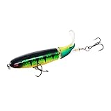 Discover Fish Fishing Lures with Rotating Spinner Tail Muskie Musky Pike Bass Trout Walleye Topwater Hard Baits Pro Siwmbaits with Treble Hooks for Saltwater Freshwater 4.0 inch 0.5 oz Golden Green