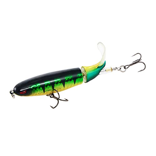 Discover Fish Fishing Lures with Rotating Tail for Saltwater Freshwater - Topwater Hard Bait with Treble Hooks for Muskie Musky Pike Bass Trout Walleye, 4.0 inch 0.5 oz Golden Green