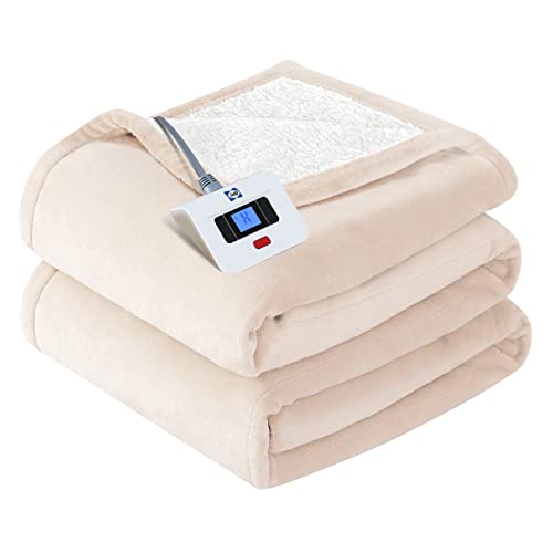 SEALY Electric Blanket Twin Size, Flannel & Sherpa Heated Blanket with