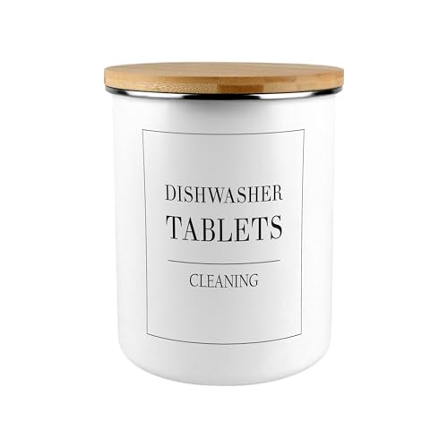 Purely Home White Minimalistic Dishwasher Tablets Storage - Extra Large Enamel Monochrome Kitchen Accessories Container Jar