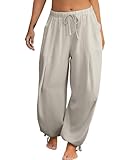 TITOMD Women Linen Palazzo Pants, Women's Cotton Grey Linen Joggers Pant Maternity Casual Loose Palazzo Flowy Beach Boho Yoga Trousers Grey M