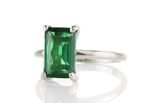 Bague émeraude rectangle en argent sterling de fabrication artisanale