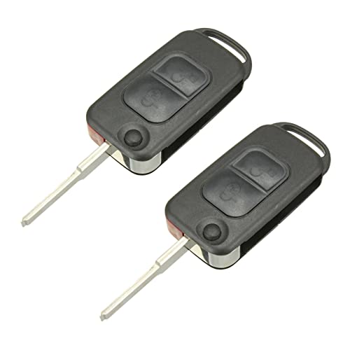 Bumdenuu 2X 2 Button Flip Remote Key Case HU64 Blade FOB for a C E S W168 W202 Car