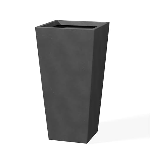 Kante 28" H Concrete Tall Tapered Planter, Large Outdoor Indoor Garden Plant Pot with Drainage Hole and Rubber Plug Home and Patio, Burnished Black Finish