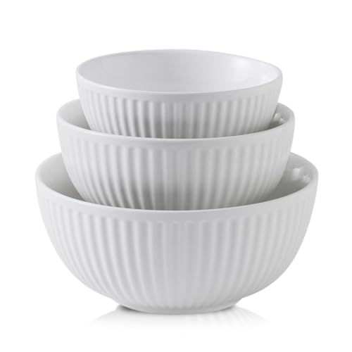 HASENSE Ceramic Ribbed Nesting White Bowls...