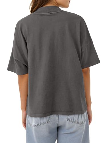 Womens Casual Short Sleeve Mock Neck T Shirts Summer Loose Fit Basic Plain Tee Tops3