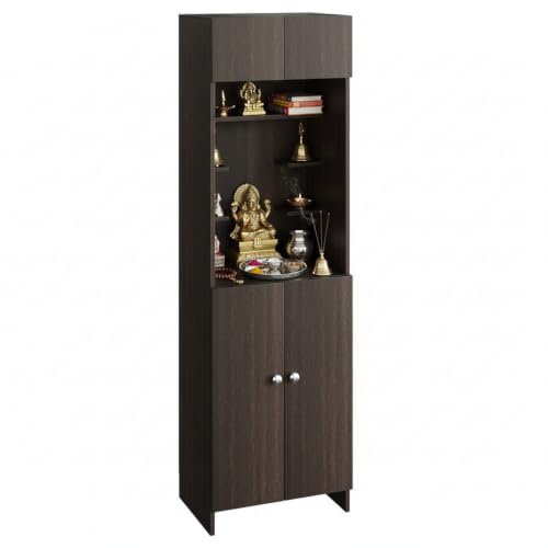 Image of FURNEASER Shivika Wooden Pooja Mandir for Home with Storage Cabinet | Floor Standing Temple with Doors & Shelves | Modern Engineered Wood Mandir for Living Room (Wenge Finish, Large Size)