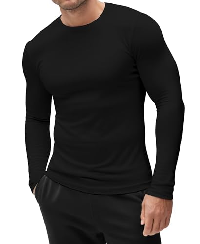 Men's Sport Undershirt, Athletic Thermal Base Layer, Crewneck Long Sleeve Top Slim Fitted Workout Tshirt4