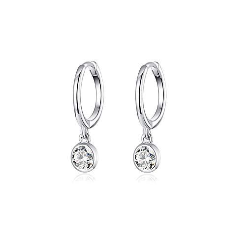 CZ Bezel Dangle Hoop Earrings for Women Girls 925 Sterling S