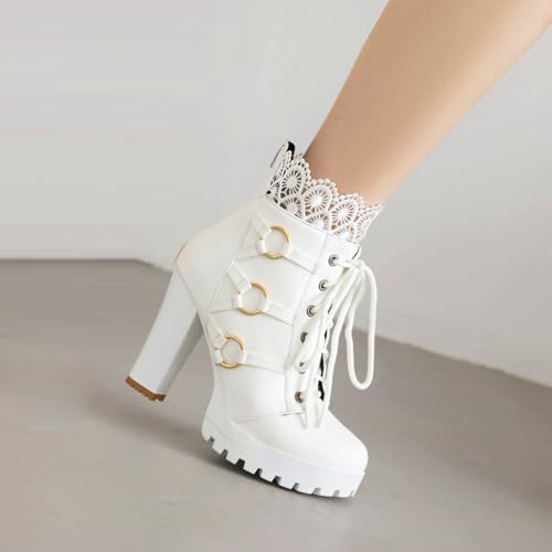 BEAUPAS Women's Gothic Platform Ankle Boots Lace-up Combat Boots with Gold Rings High Chunky Heel4