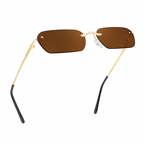 Image of FEISEDY Rimless Sunglasses Y2K Retro Small Narrow Clear Eyewear Vintage Rectangle Sunglasses for Women Men B2643