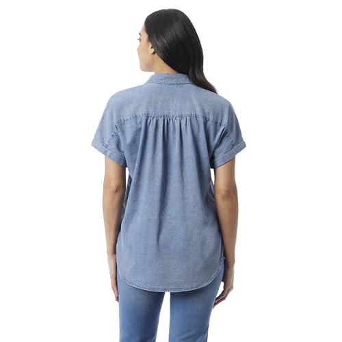 Image of Gloria Vanderbilt Women's Daisy Short Sleeve High-Low Button Down Shirt Standard