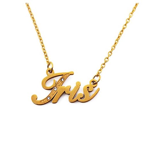 Iris Italic - Collar con nombre personalizado con circonitas cúbicas, chapado en oro, diseño de nombre delicado, joyería para mujer, novia, madre, hermana, amigas
