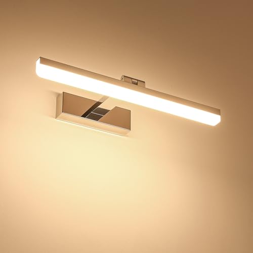 Pasoar LED Spiegellampe Bad 40cm, Drehung Spiegellampen Spiegel für bad IP44, Spiegelleuchte Badezimmer 12W LED Badspiegelleuchten Badezimmerspiegel, Neutral Weiß 4000K, Chrom