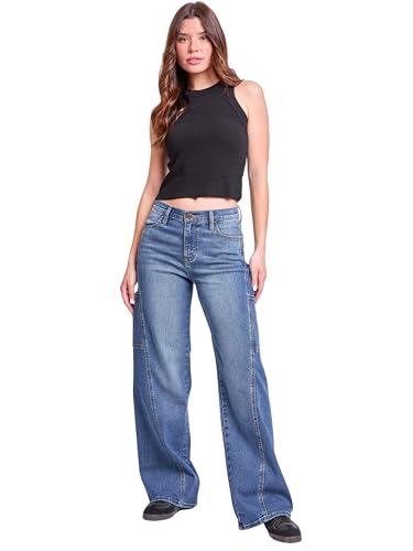 YMI Women's High Rise Wide Leg Cargo Jeans, P2010114