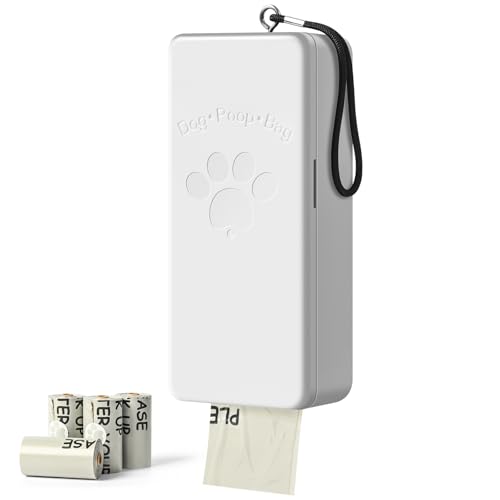 Image of Dog Poop Bag Dispenser Wall Mount with Magnetic Lid, Quick Pull & Easy Access, White Dog Poop Bag Holder for Outdoor Yard, Includes 4 Rolls (60 Bags)