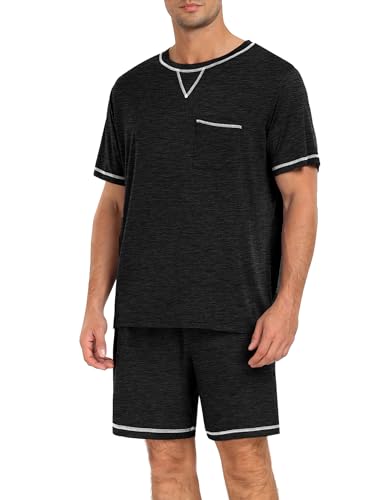 Image of SWOMOG Mens Pajamas Set Summer Sleepwear Short Sleeve Pjs Set Soft 2 Piece Lounge Set Comfy Loungewear with Pockets