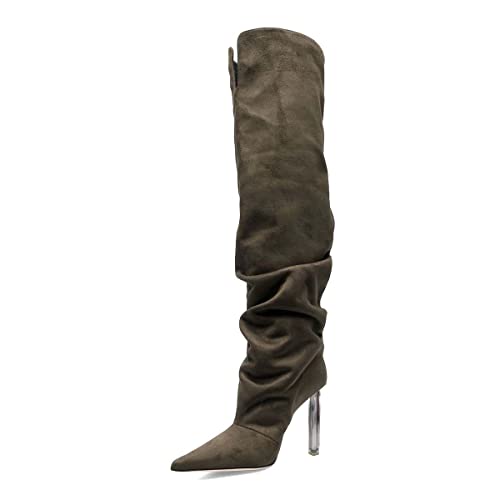 FSJ Women Stretchy Slouch Thigh High Boots Pointed Toe High Heel Pull On Elegant Party Evening Dress Ladies Shoes Size 4-15 US - Main Image