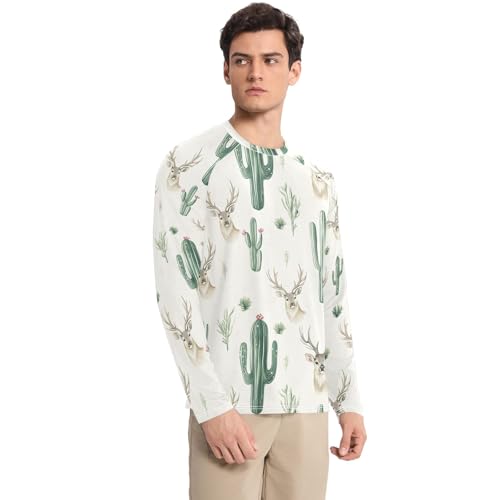 Bolaz Mens UV Protection Shirts Rash Guard Long Sleeve UPF 50+ Cactus Deer Grass Quick Dry S3