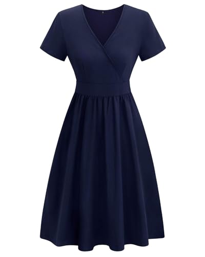 Image of VOTEPRETTY Women's Short Sleeve V Neck Wrap Dress Summer Casual Floral Sundress with Pockets