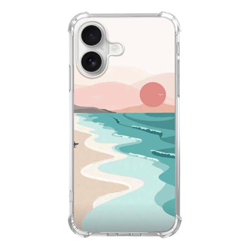 Eurdosmk Boho Minimalistic Beach Sunset Phone Case Compatible with iPhone 17, Aesthetic Summer Sea Shore Phone Cover for iPhone 17
