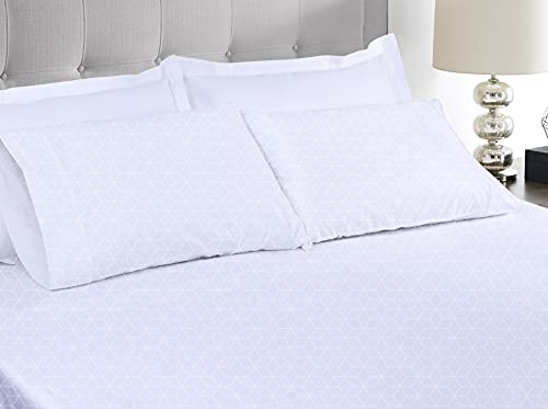 Threadmill Egyptian Cotton Sheets For King Size Bed | 100% Certified Egyptian Cotton King Bed Sheets Set | Snug Fit Elastic Deep Pocket King Sheets Soft, Breathable All Season Damask Jacquard | White #TOP12