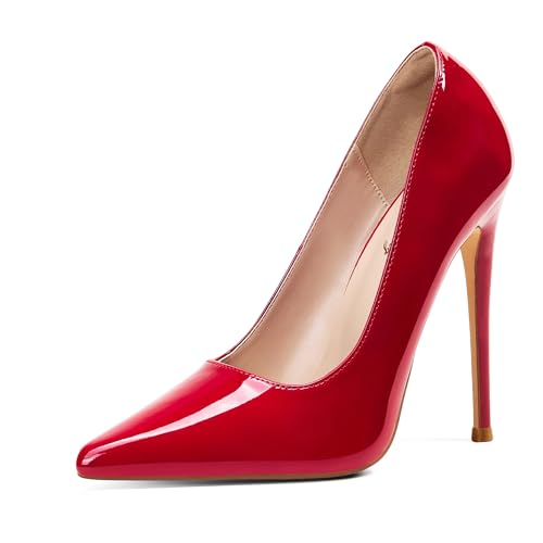 Elisabet Tang Women Pumps 12cm/4.7 Inch Stiletto Heels Pumps Pointed Toe Patent Leather Slip On High Heel Evening Party Dress Shoes