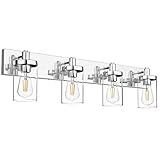 Aipsun Bathroom Vanity Light Farmhouse 4 Light Chrome Vanity Lighting Fixtures with Clear Glass Shad
