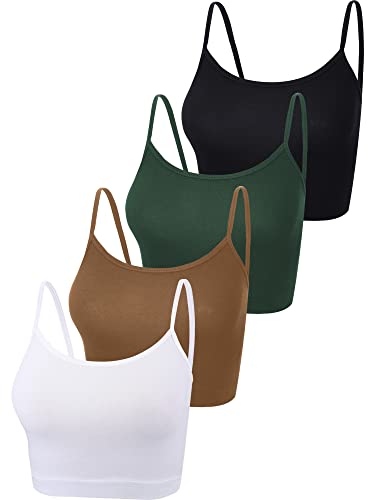 Image of Boao 4 Pack Women's Cropped Cami | Spaghetti Strap Camisloe, Cropped Tank Top, Comfort Cotton, Basic Layering Undershirts, Casual Daily Wear, Summer Outfit