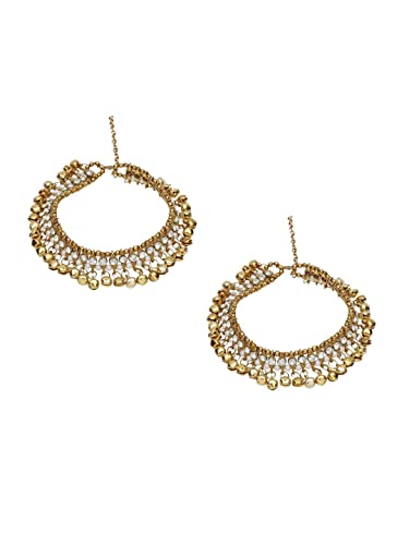 Efulgenz Indian Bollywood Faux Kundan Pearl Wedding Bridal Anklet Pair With Bells Bracelet Paypal Foot Jewelry (Style 1, Onesize) #TOP4