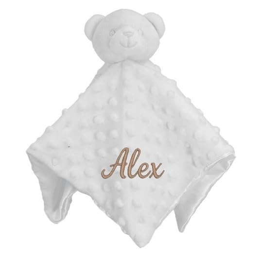 Personalised Newborn Baby Boys Girls Toy Comforter Blankets Elephant, Bunny, Giraffe, Zebra Teddy Embroidered Name | Gift Toy Comforter (White Dimple Bear)