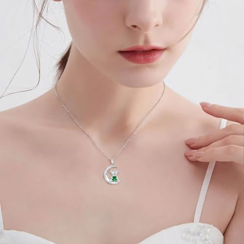 Image of PROESS Animal Birthstone Necklace 925 Sterling Silver Otter /Axolotl /Hippo /Elephant /Dachshund /Monkey /Red Panda Pendant Necklace Animal Birthstone Jewelry Gifts for Women